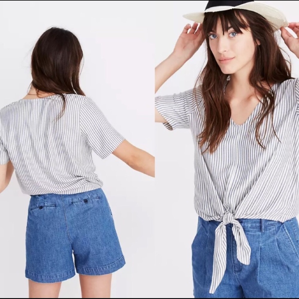 Madewell | Striped V Neck Tie Front Blouse